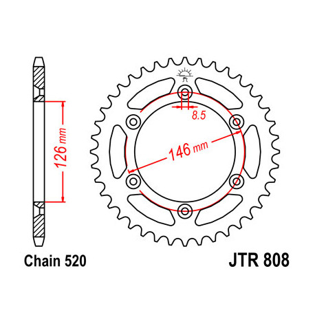 Couronne JT SPROCKETS 43 dents acier pas 520 type 808 Suzuki