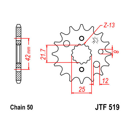 Pignon JT SPROCKETS 16 dents acier pas 530 type 519