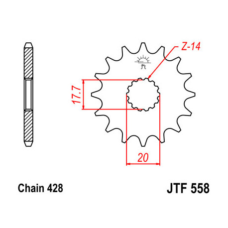 Pignon JT SPROCKETS 16 dents acier pas 428 type 558