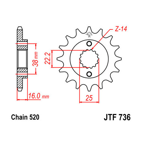 Pignon JT SPROCKETS 13 dents acier pas 520 type 736 Ducati 748