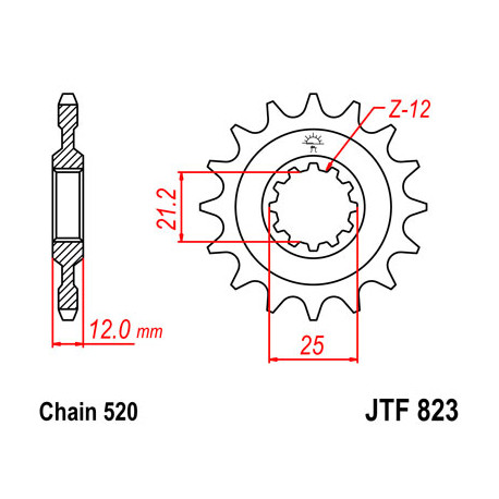 Pignon JT SPROCKETS 14 dents acier pas 520 type 823 Husaberg