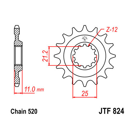 Pignon JT SPROCKETS 12 dents acier pas 520 type 824 Husqvarna