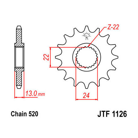 Pignon JT SPROCKETS 16 dents acier pas 520 type 1126