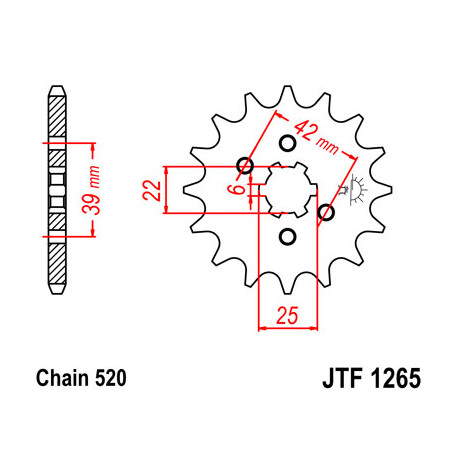 Pignon JT SPROCKETS 15 dents acier pas 520 type 1265 Honda XL250