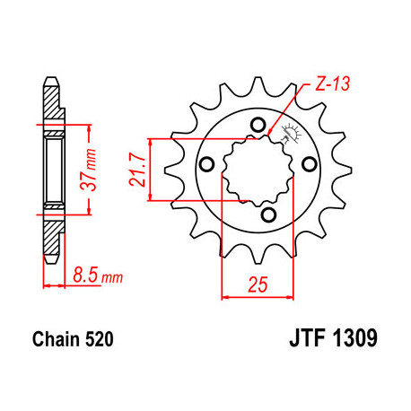 Pignon JT SPROCKETS 13 dents acier pas 520 type 1309