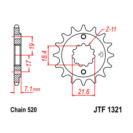 Pignon JT SPROCKETS 13 dents acier pas 520 type 1321 Honda XR250R