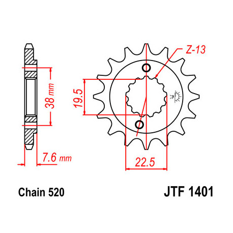 Pignon JT SPROCKETS 13 dents acier pas 520 type 1401 Suzuki LT-R450