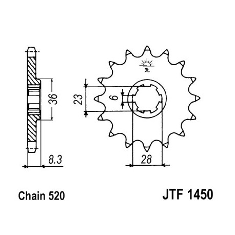 Pignon JT SPROCKETS 14 dents acier pas 520 type 1450