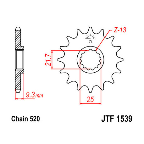 Pignon JT SPROCKETS 14 dents acier pas 520 type 1539