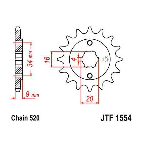 Pignon JT SPROCKETS 13 dents acier pas 520 type 1554 Yamaha YFS200 BLASTER