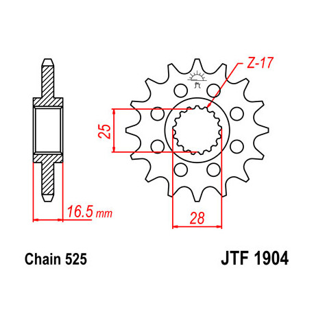 Pignon JT SPROCKETS 16 dents acier pas 525 type 1904