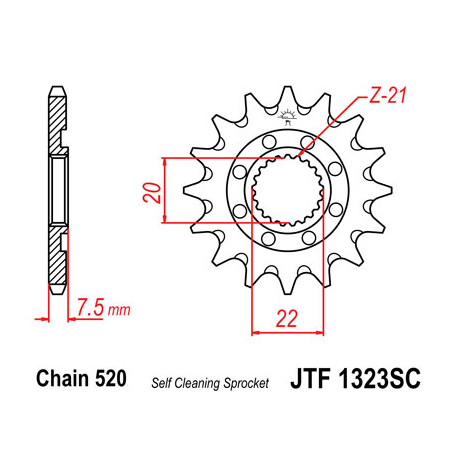 Pignon JT SPROCKETS 14 dents acier anti-boue pas 520 type 1323SC Honda CR125R