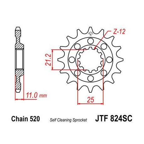 Pignon JT SPROCKETS 14 dents acier anti-boue pas 520 type 824SC Husqvarna