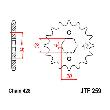 Pignon JT SPROCKETS 15 dents acier pas 428 type 529 Honda XL125