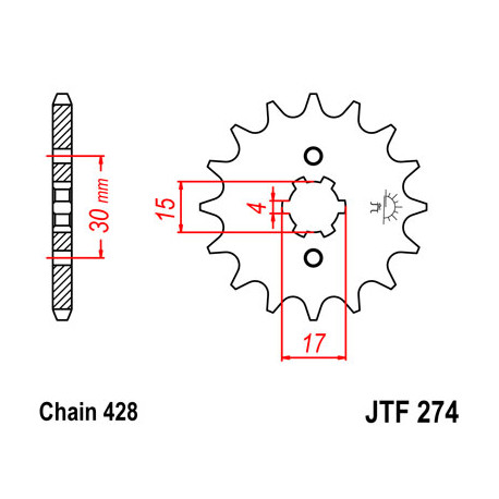 Pignon JT SPROCKETS 14 dents acier pas 428 type 274 Honda CRF100F