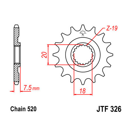 Pignon JT SPROCKETS 12 dents acier pas 520 type 326 Honda CR125R