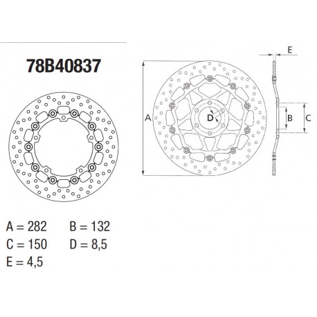 Disque de frein avant Brembo Serie Oro rond semi-flottant type 78B40837