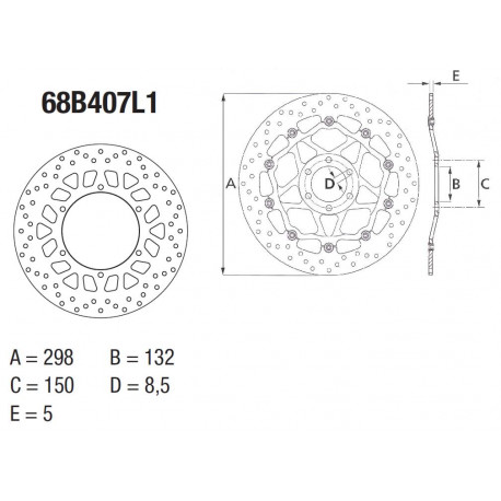 Disque de frein avant Brembo Serie Oro rond fixe type 68B407L1