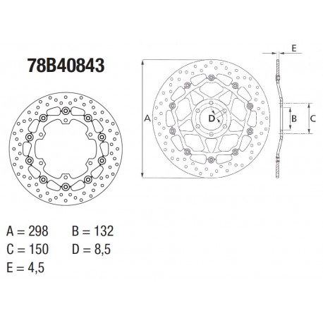 Disque de frein avant Brembo Serie Oro rond semi-flottant type 78B40843