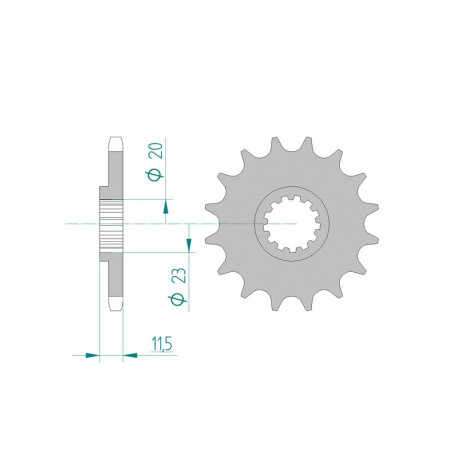 Pignon AFAM 15 dents acier type 22201 pas 428 SUZUKI DR 125 S