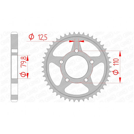 Couronne AFAM 43 dents acier pas 530 type 86600 Triumph