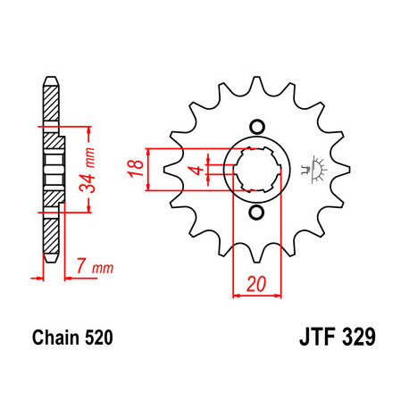 Pignon JT SPROCKETS 14 dents acier pas 520 type 329