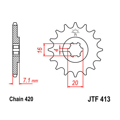 Pignon JT SPROCKETS 14 dents acier pas 420 type 413