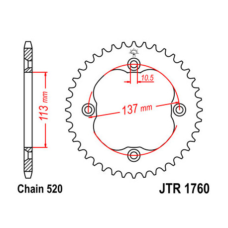 Couronne JT SPROCKETS 37 dents acier pas 520 type 1760