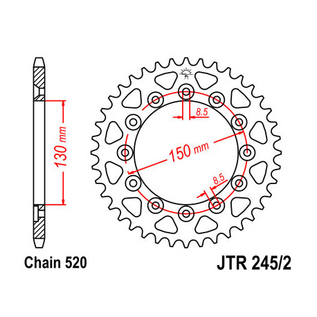 Couronne JT SPROCKETS 43 dents acier pas 520 type 245/2